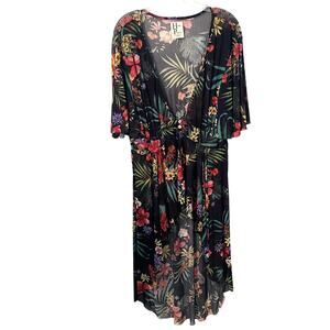Haute Project Tropical Duster Topper Womens Size XL Flutter Sleeve Midi Coverup
